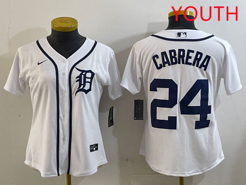 Youth Detroit Tigers #24 Cabrera White Game 2025 Nike MLB Jersey style 1